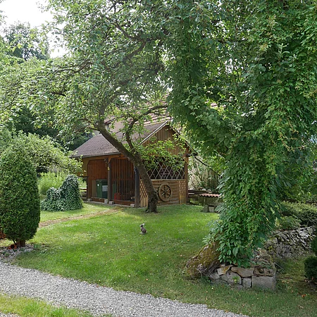 Garten mit Häuschen Ferienwohnung Landlust