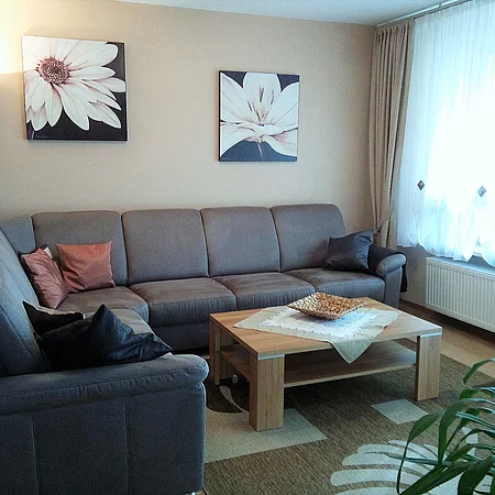 Fewo 2 Hochparterre, freundlich und modern eingerichtetes Wohnzimmer